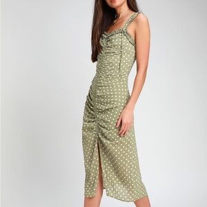 Lulu's Olive Polka Dot Midi Dress
